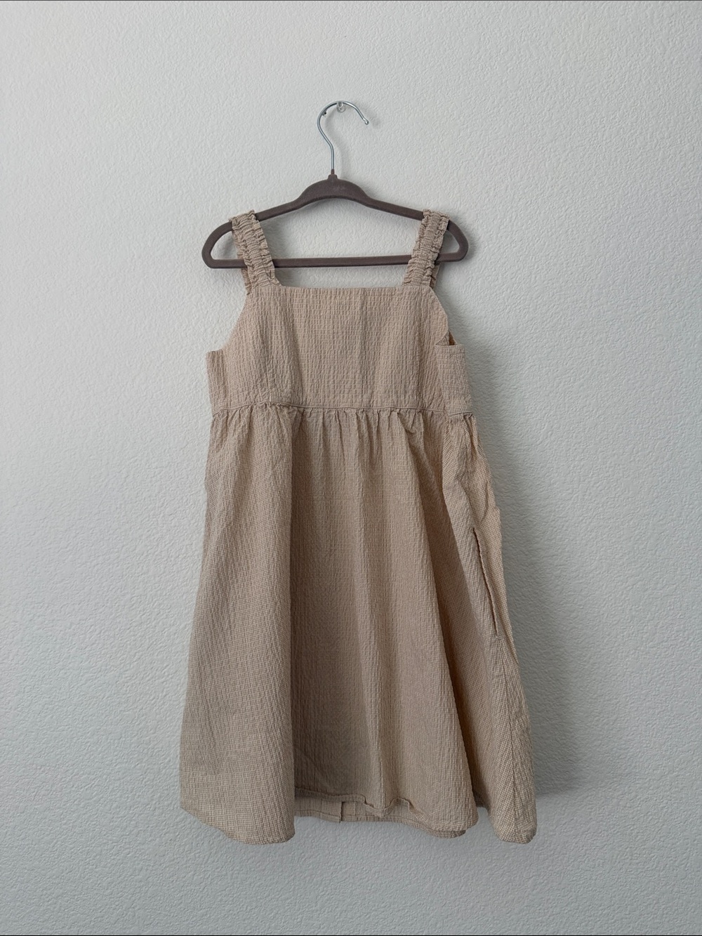 Uniqlo Girls Beige Button-Front Sundress - Neutral Cotton Blend - Picture 2 of 2